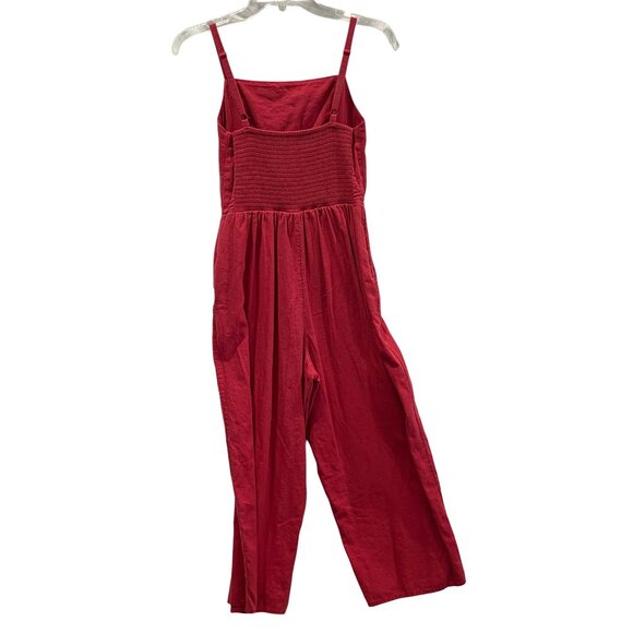 Old Navy Red Sleeveless Jumpsuit Womens S Linen Blend Wide-Leg Smocked Romper - Picture 7 of 9